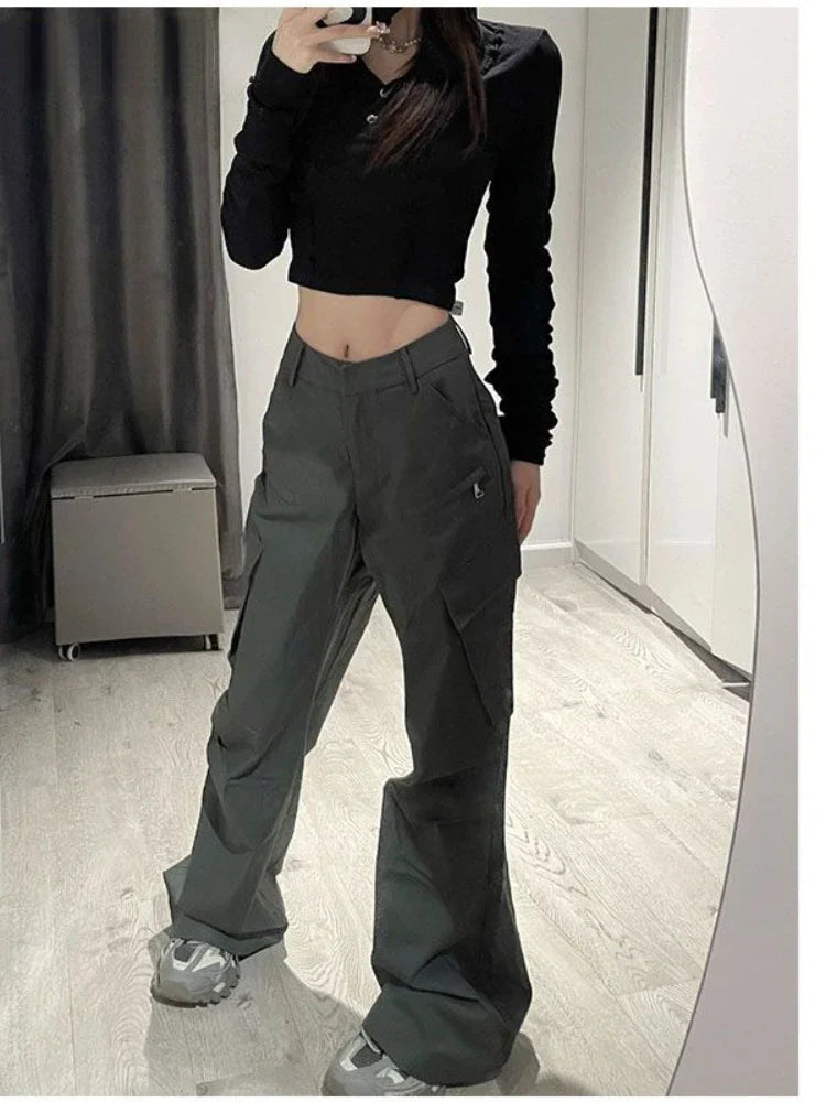 Vintage Grey Cargo Y2K Streetwear Straight High Street Pant