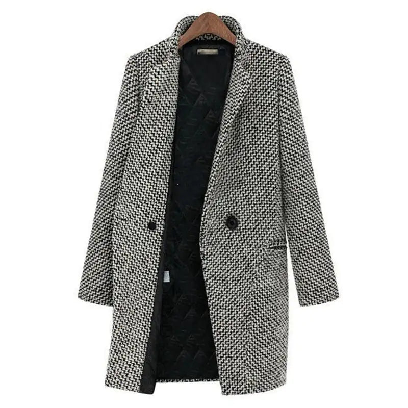 Tweed Look Lapel Single Breasted Longline Coat