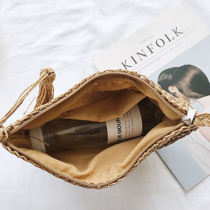 Semicircle Tassel Knitting Straw Bag