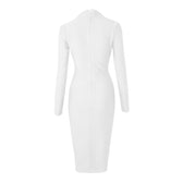Women's Full Gown Celebrity Club Gown - V Bodycon Warm-Season Vestidos Deep Bandage Evening Neck with for Sleeves Party