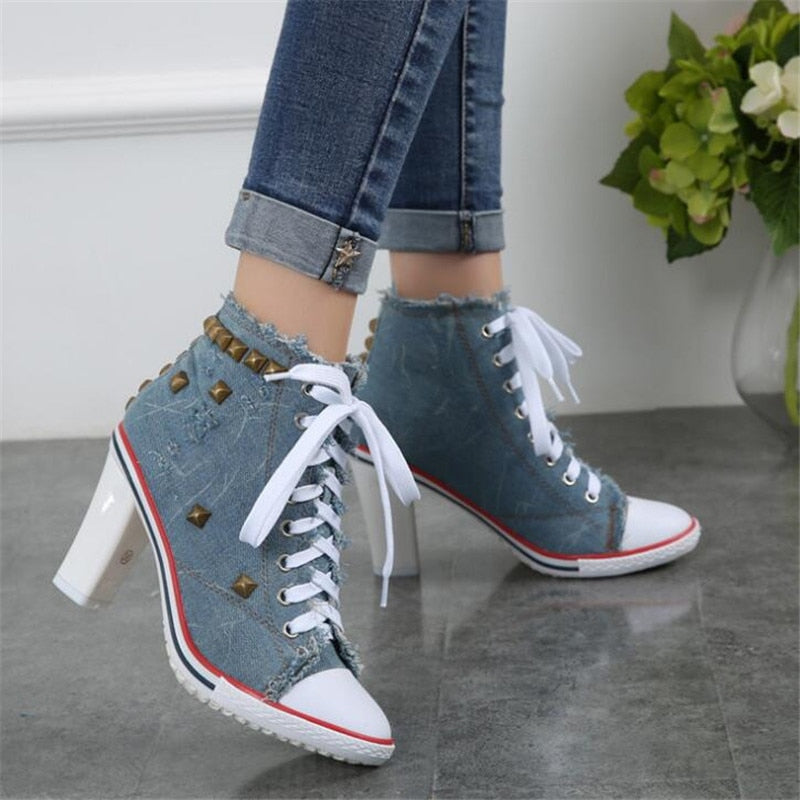Denim Square High Heels
