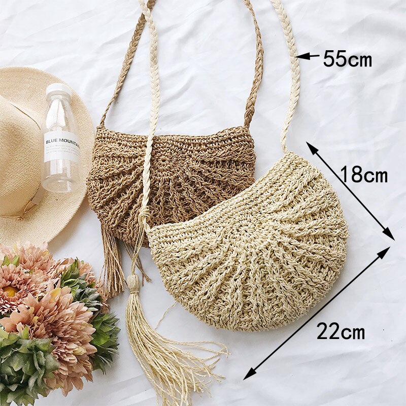 Semicircle Tassel Knitting Straw Bag