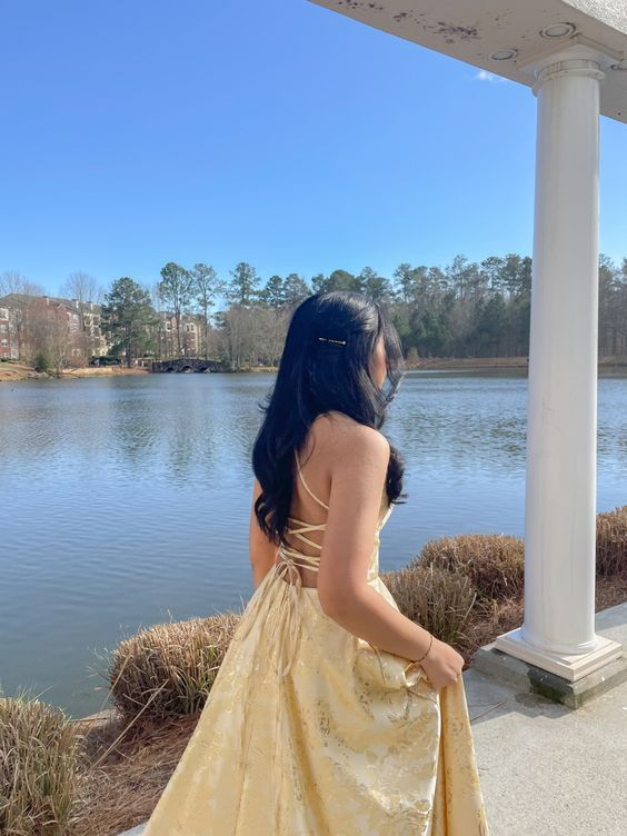 Beautiful Yellow A-line Long Formal Gown, Party Prom Dress cc1103