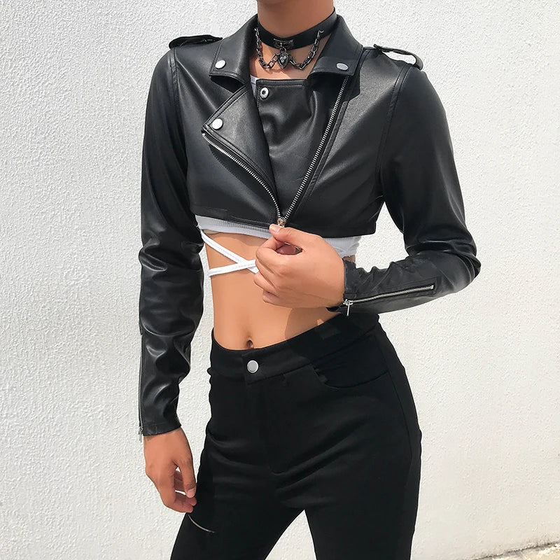 Cropped Faux Moto Zip Jacket