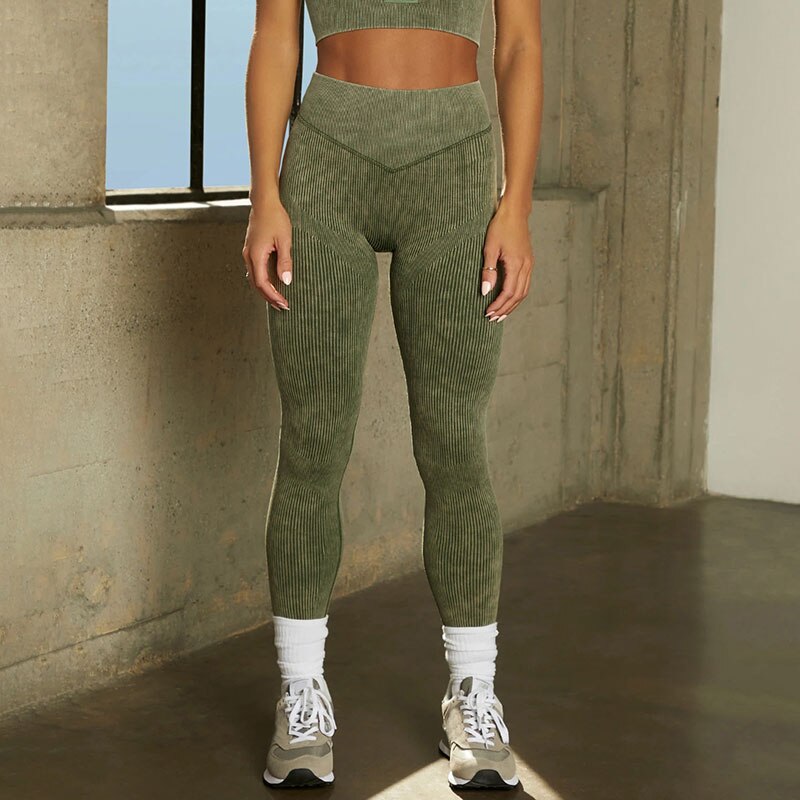 Mojoyce Sport Yoga Pants Women Ribbed Seamless Gym Leggings Fitness High Waist Push Up Workout Tights Solid Pants Legging