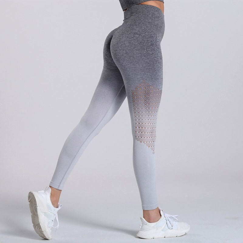 Mojoyce Gradient Yoga Pants Women Fitness Gym Leggings Sports High Waist Push Up Tights Workout Running Legging Hollow Pants