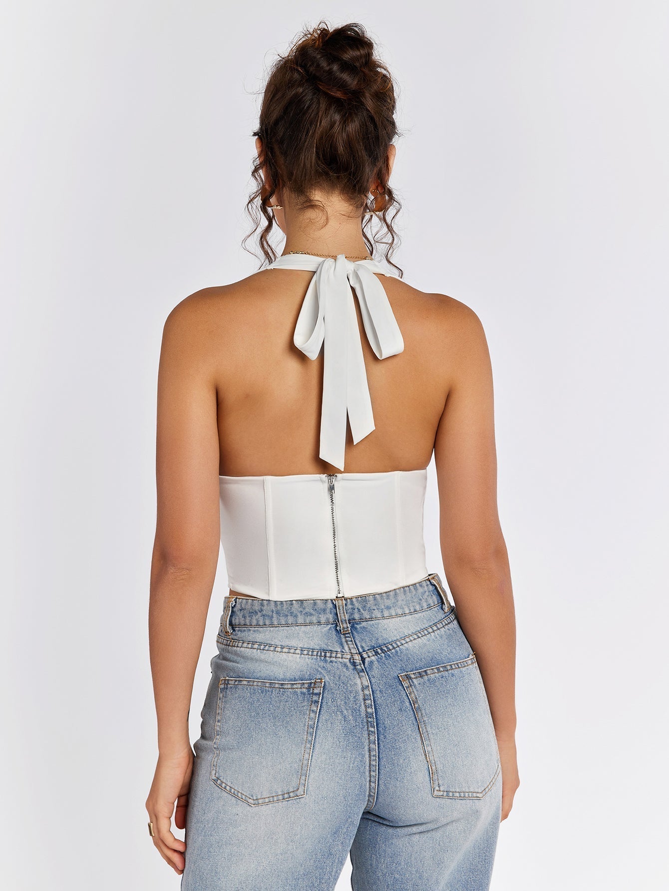 Halter Crisscross Front Zipper Back Top
