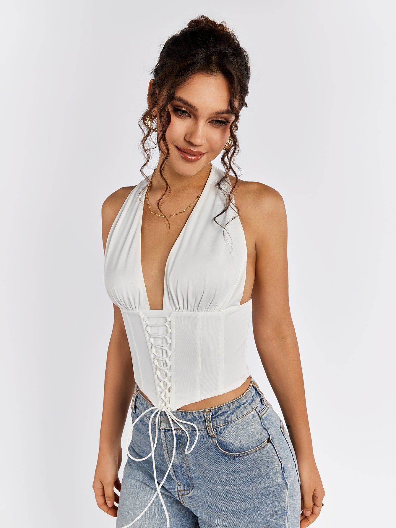 Halter Crisscross Front Zipper Back Top