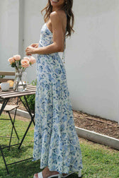 Halter Neck Floral Ruched High Split Maxi Dress 8