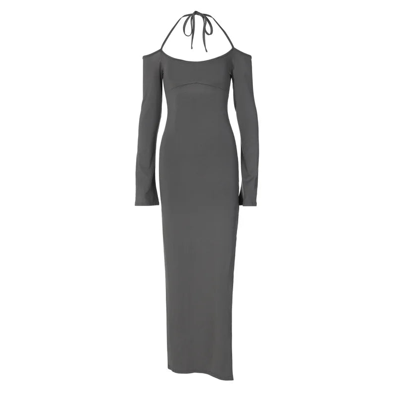 Halter Backless es Elegant Sleeve Club Party Split es Clothes Maxi Dress