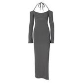 Halter Backless es Elegant Sleeve Club Party Split es Clothes Maxi Dress