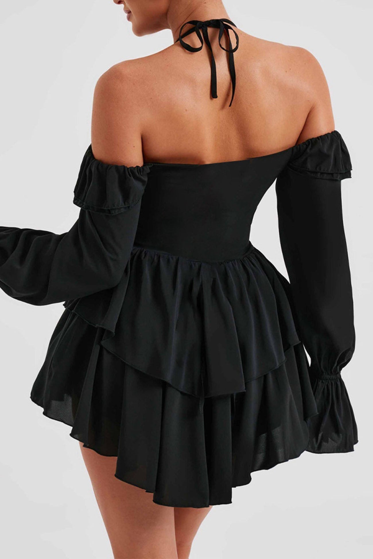 Halter Off The Shoulder Ruffled Mini Dress