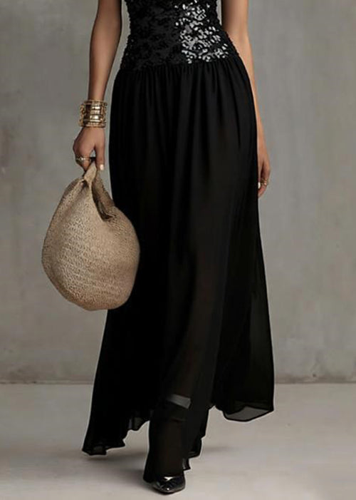 Handmade Black Backless Sequins Patchwork Tulle Long Dress Sleeveless 4