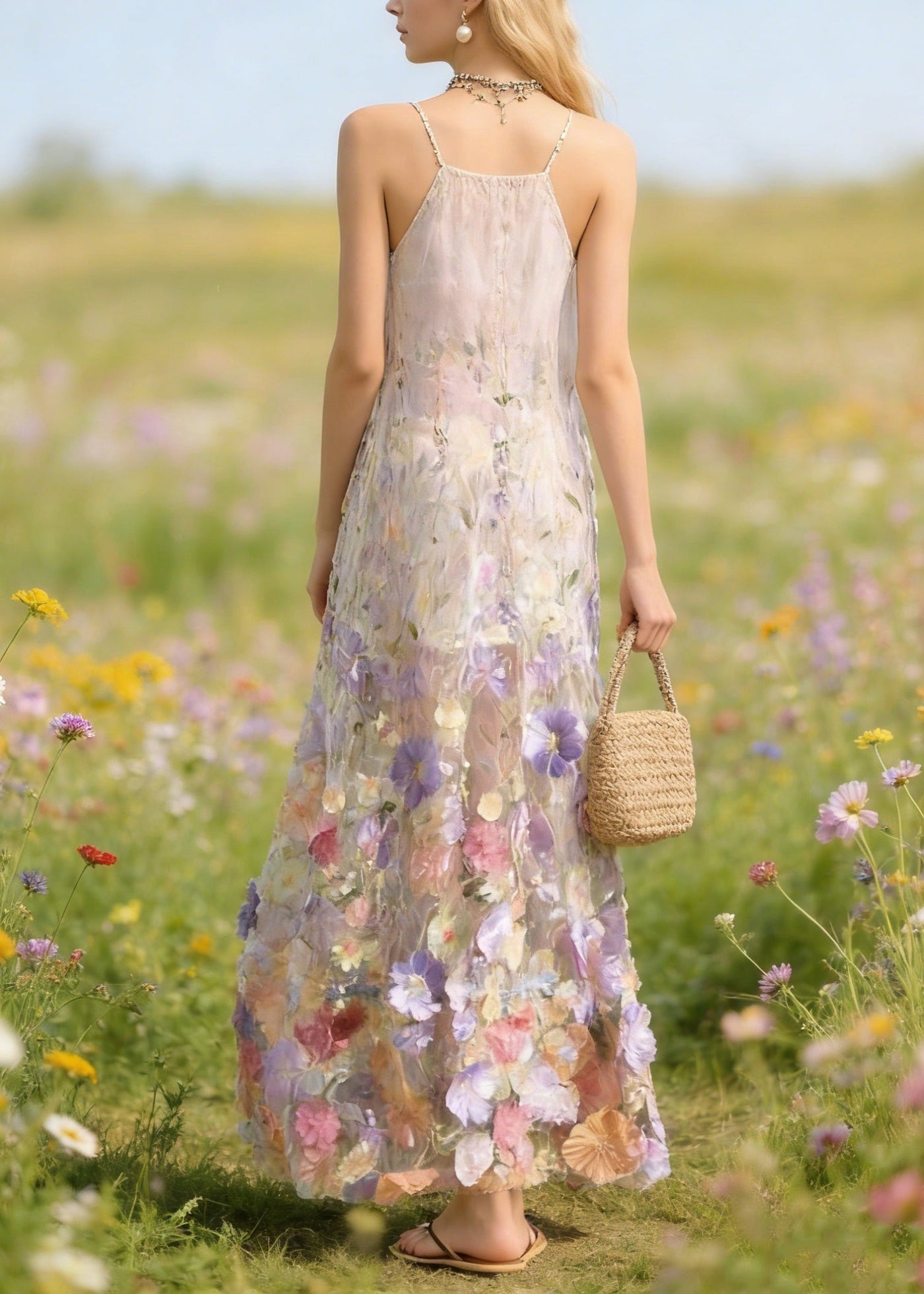 Handmade Floral Tulle Spaghetti Strap Dress Dresses Summer 2