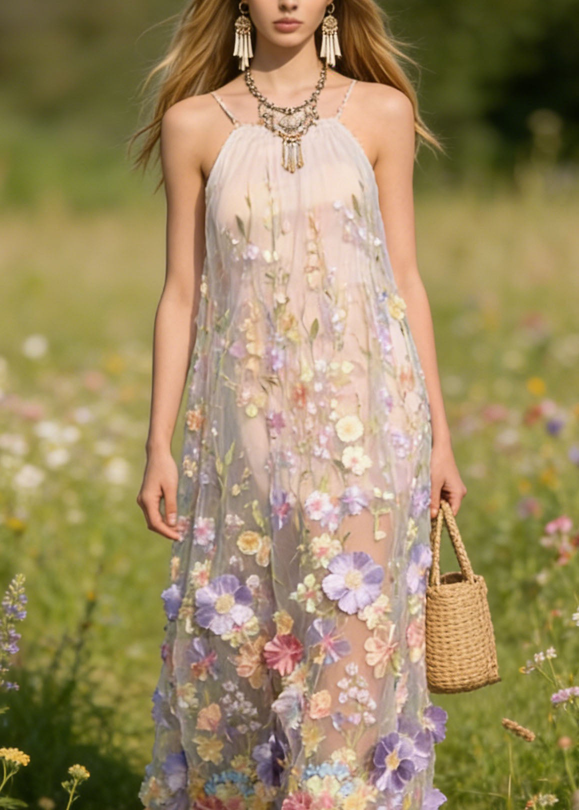 Handmade Floral Tulle Spaghetti Strap Dress Dresses Summer 3