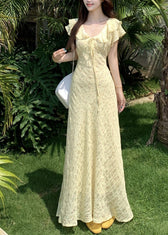 Handmade Green V Neck Tie Lace Print Maxi Dress Short Sleeve 4