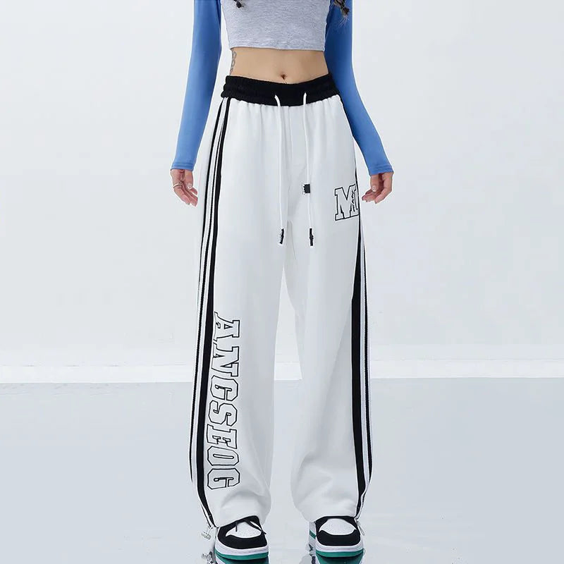 Side Stripe Letter Print Drawstring Waist Loose Jogger Pants 2