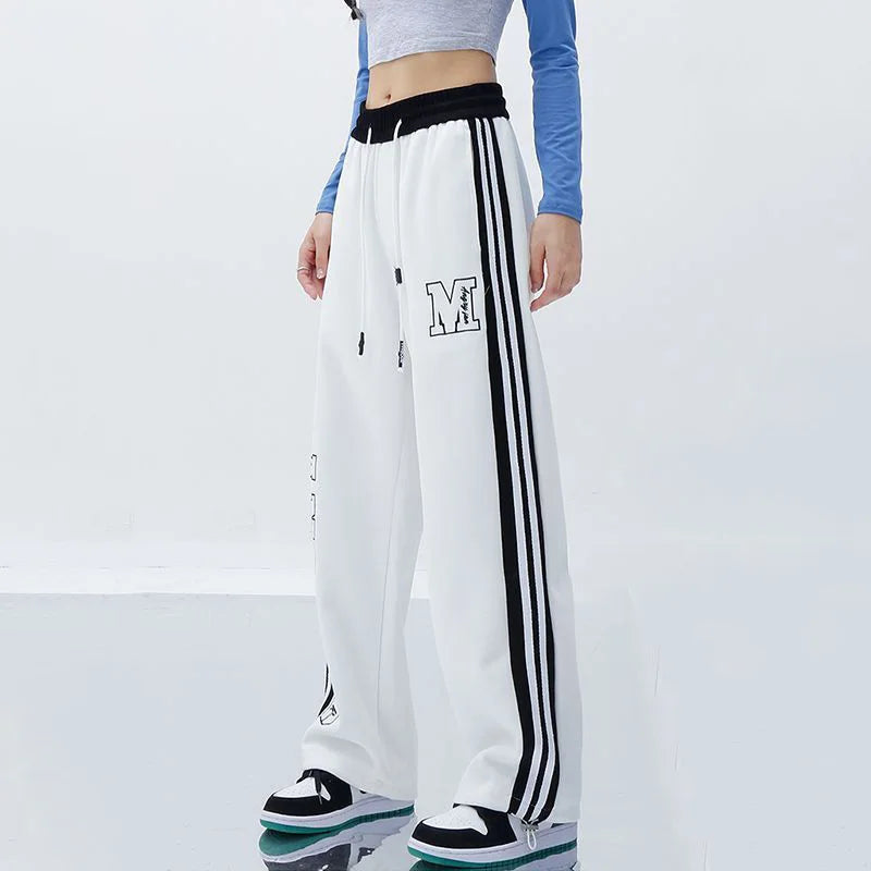 Side Stripe Letter Print Drawstring Waist Loose Jogger Pants 4