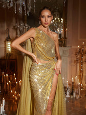 One Shoulder Cutout Sequin Maxi Dress - View 2