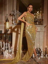 One Shoulder Cutout Sequin Maxi Dress - View 5
