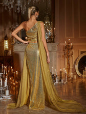 One Shoulder Cutout Sequin Maxi Dress - View 6