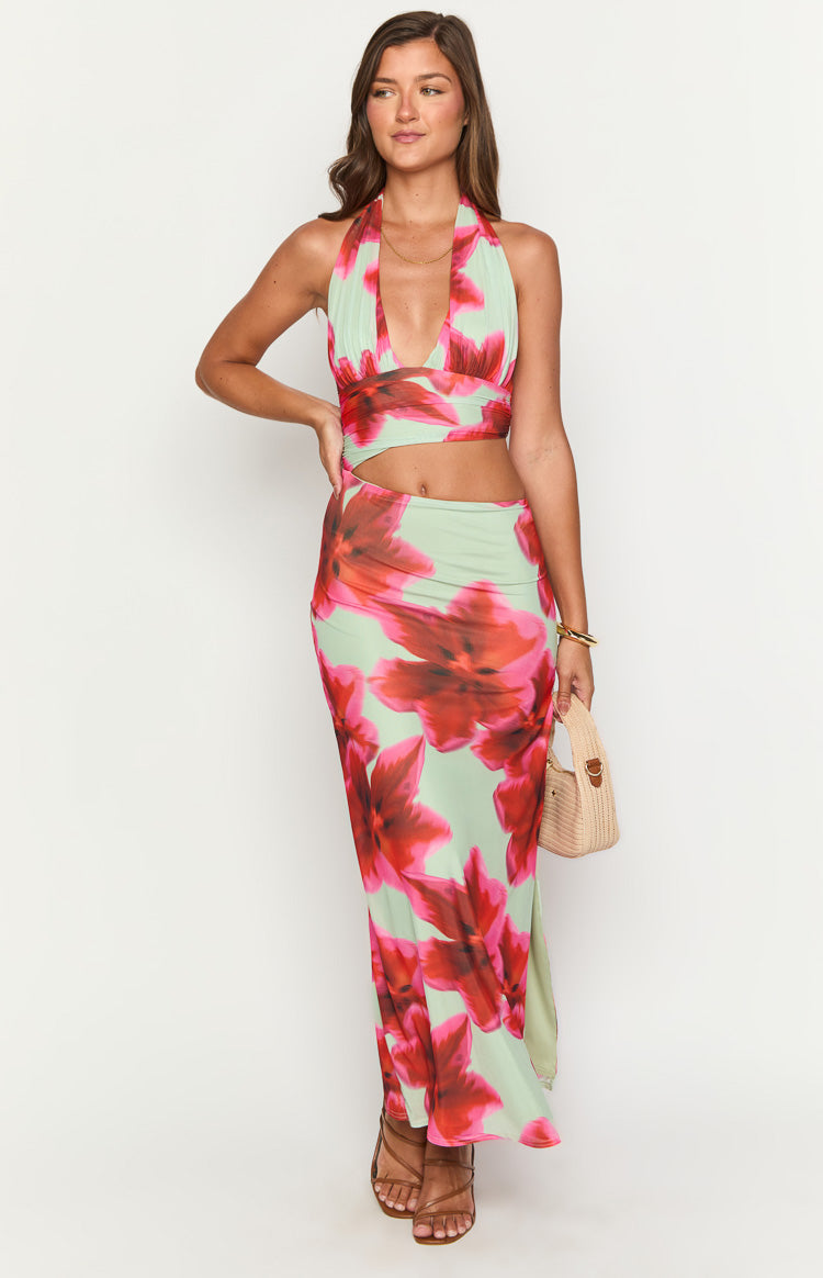 Harvey Green Floral Print Maxi Dress
