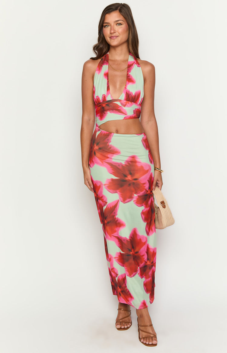 Harvey Green Floral Print Maxi Dress