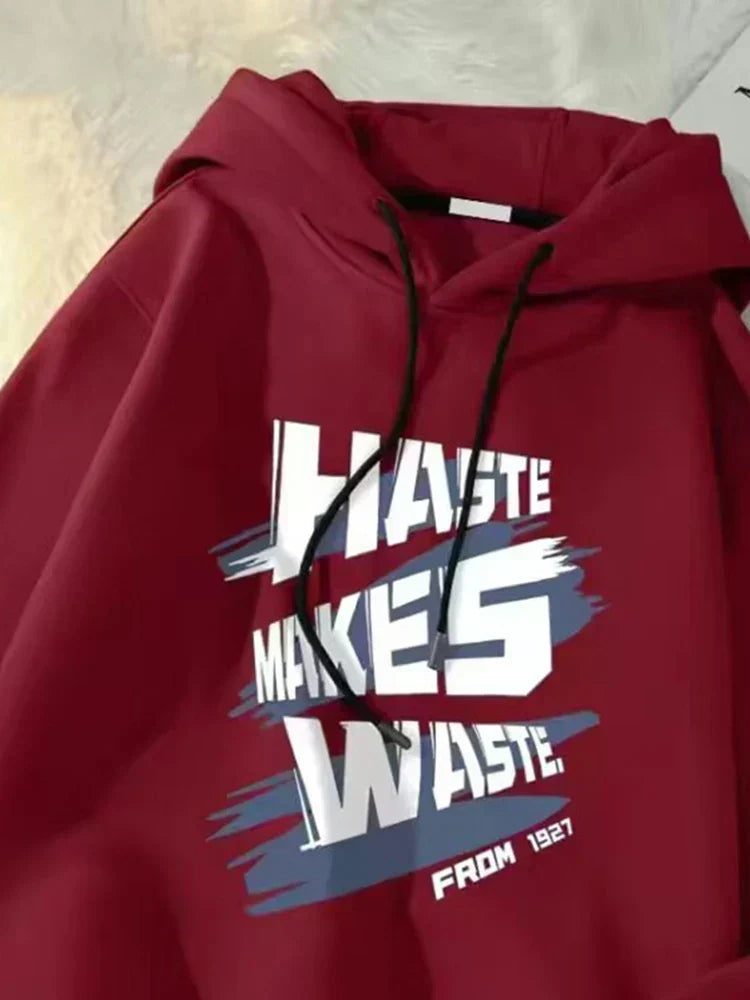 Brushstroke Slogan Letter Print Drawstring Pullover Hoodie 9