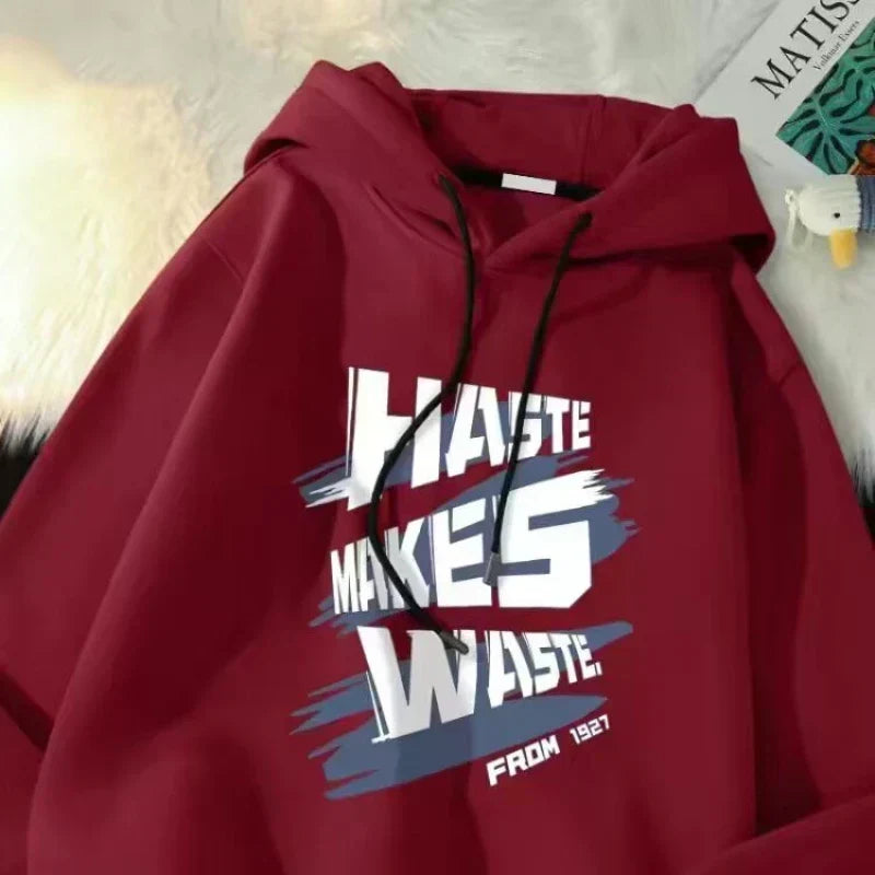 Brushstroke Slogan Letter Print Drawstring Pullover Hoodie 5