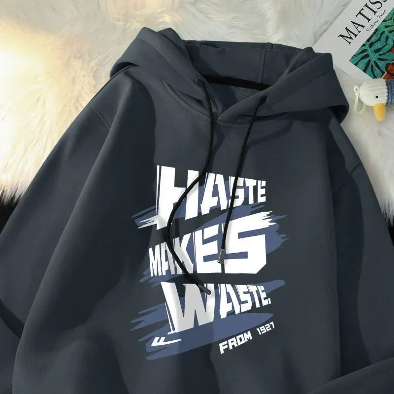 Brushstroke Slogan Letter Print Drawstring Pullover Hoodie 3