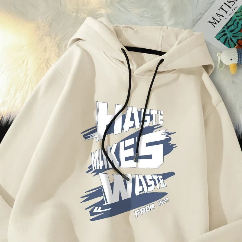 Brushstroke Slogan Letter Print Drawstring Pullover Hoodie 4