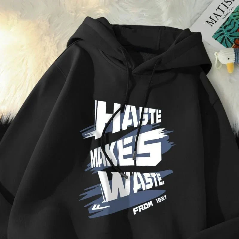 Brushstroke Slogan Letter Print Drawstring Pullover Hoodie