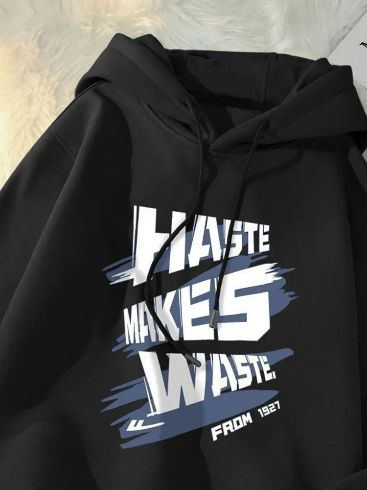 Brushstroke Slogan Letter Print Drawstring Pullover Hoodie 7