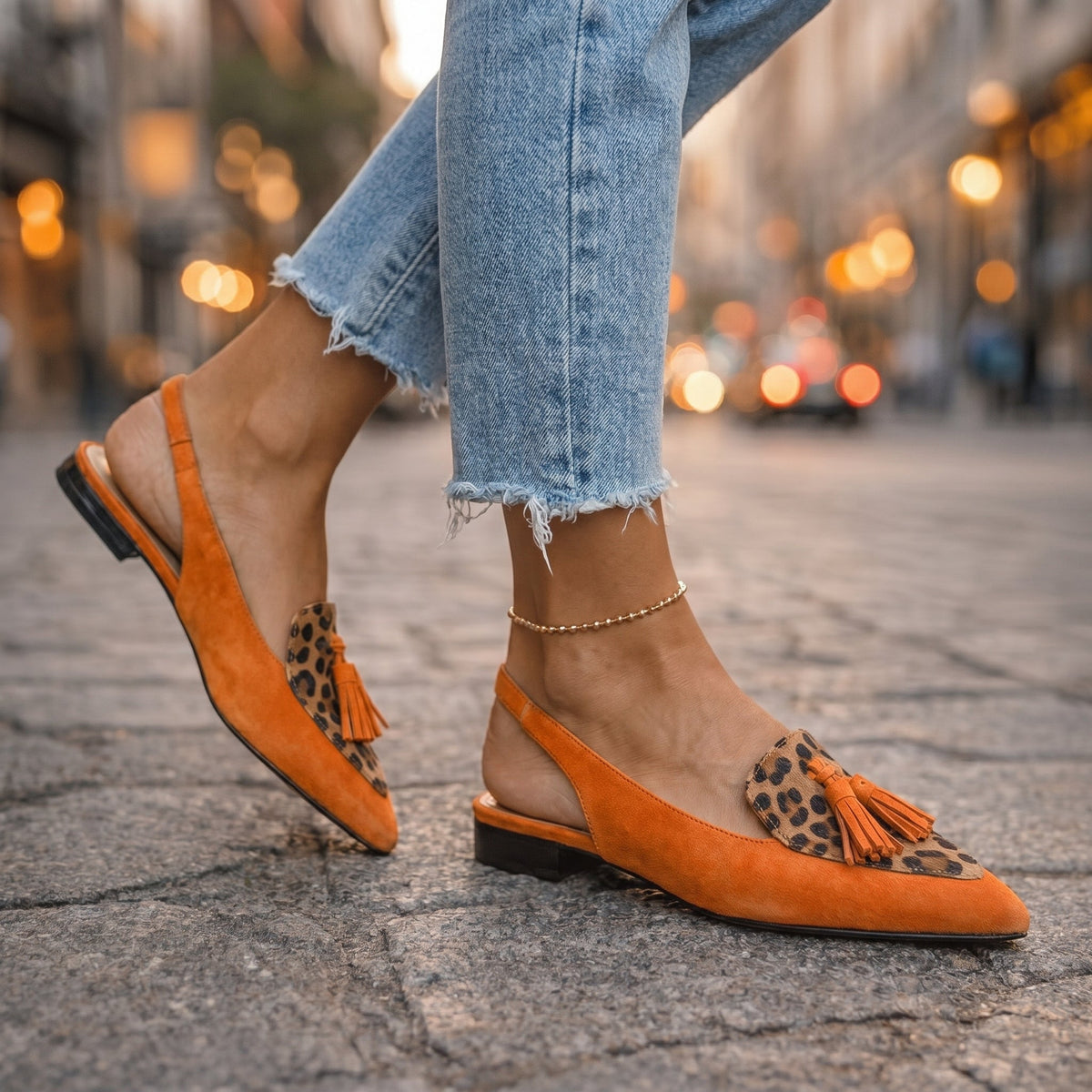 Pointed Toe Tassel Slingback Flats