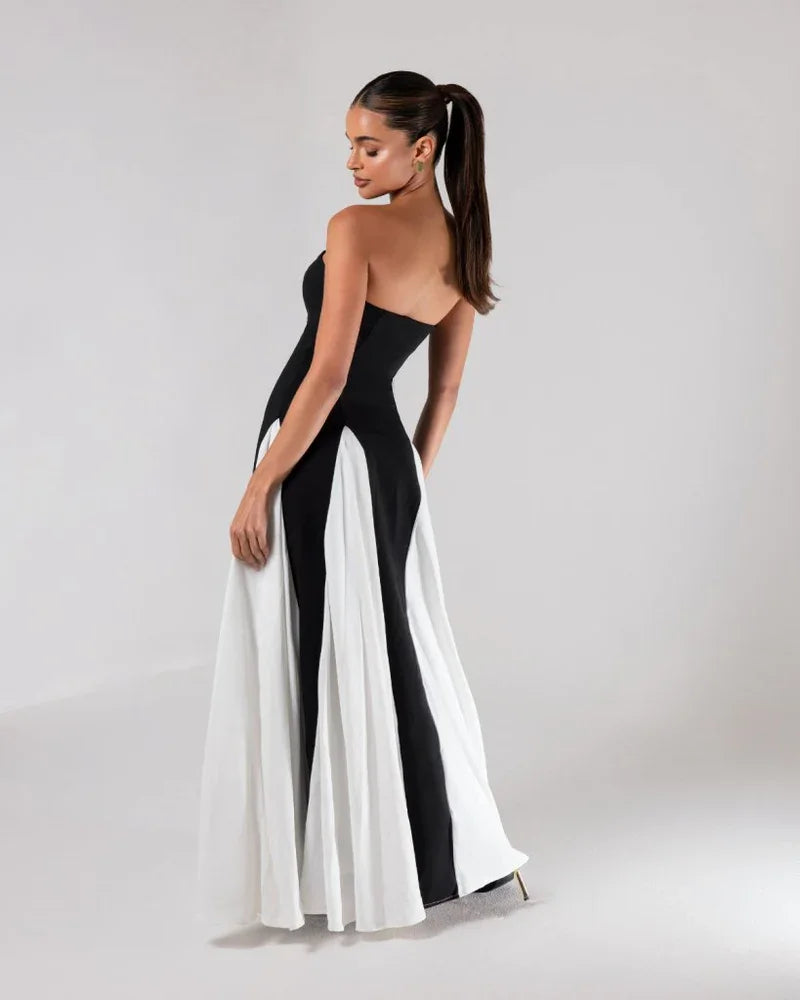 Sexy off-the-Shoulder Tube Top Slim Fit Black and White Stitching Dress
