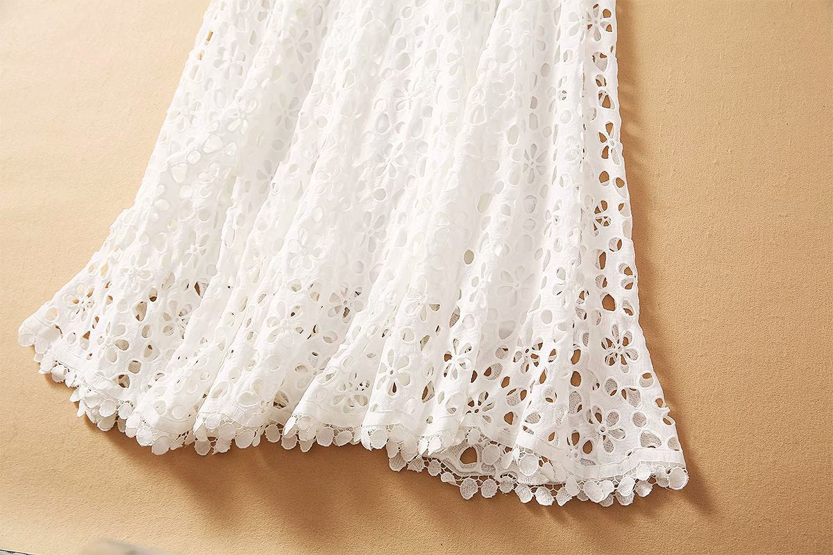 Elegant V-neck cutout crochet Midi Dress