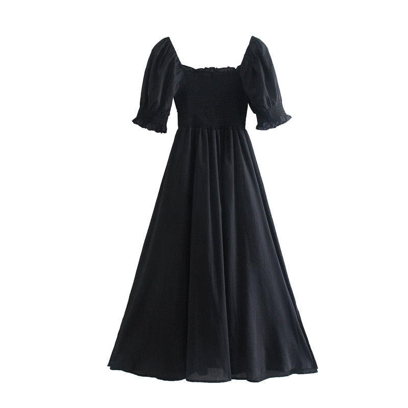 Summer Dresses For Women Square Neck Smocked Short Puff Sleeve Vacation Beach Style
