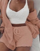 Sexy Fluffy Autumn Piece Sweatshirt Backless Plush Home Sports Women Pyjamas Wear Winter Fleece