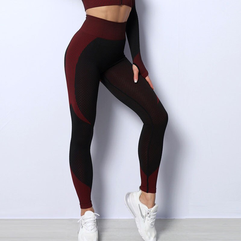 Mojoyce Sports Leggings Women Fitness Yoga Pants Workout Seamless Pants Push Up Running Tights High Waist Striped Legging