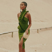 One-Shoulder Side Slits Exposed Legs Dress