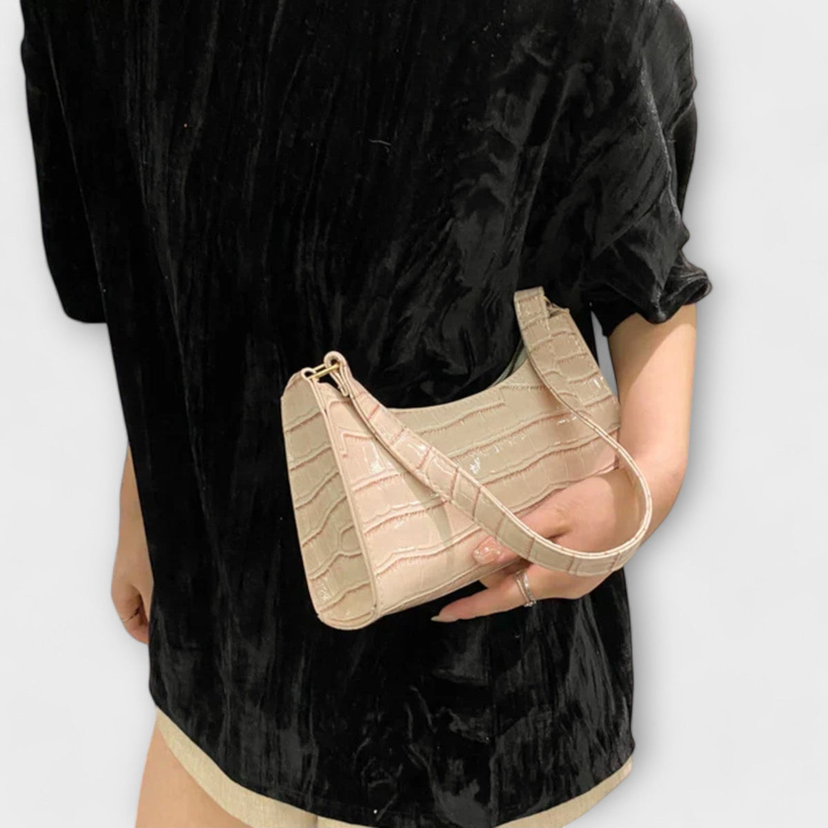 Croc Embossed Patent Baguette Shoulder Bag