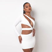 Autumn Bodycon - White Out Shoulder Evening Women Club Gown Cut One Dress Stretchy Dress / Xs