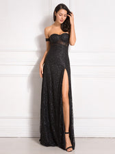 Bling Bling Glitters Floor Length Split Party Dress Backless Long Black Dress 10