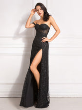 Bling Bling Glitters Floor Length Split Party Dress Backless Long Black Dress 8