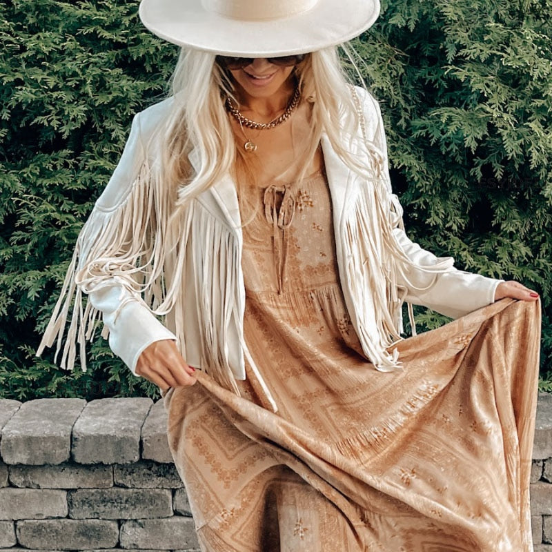 Fringe Lapel Cropped Suede Jacket