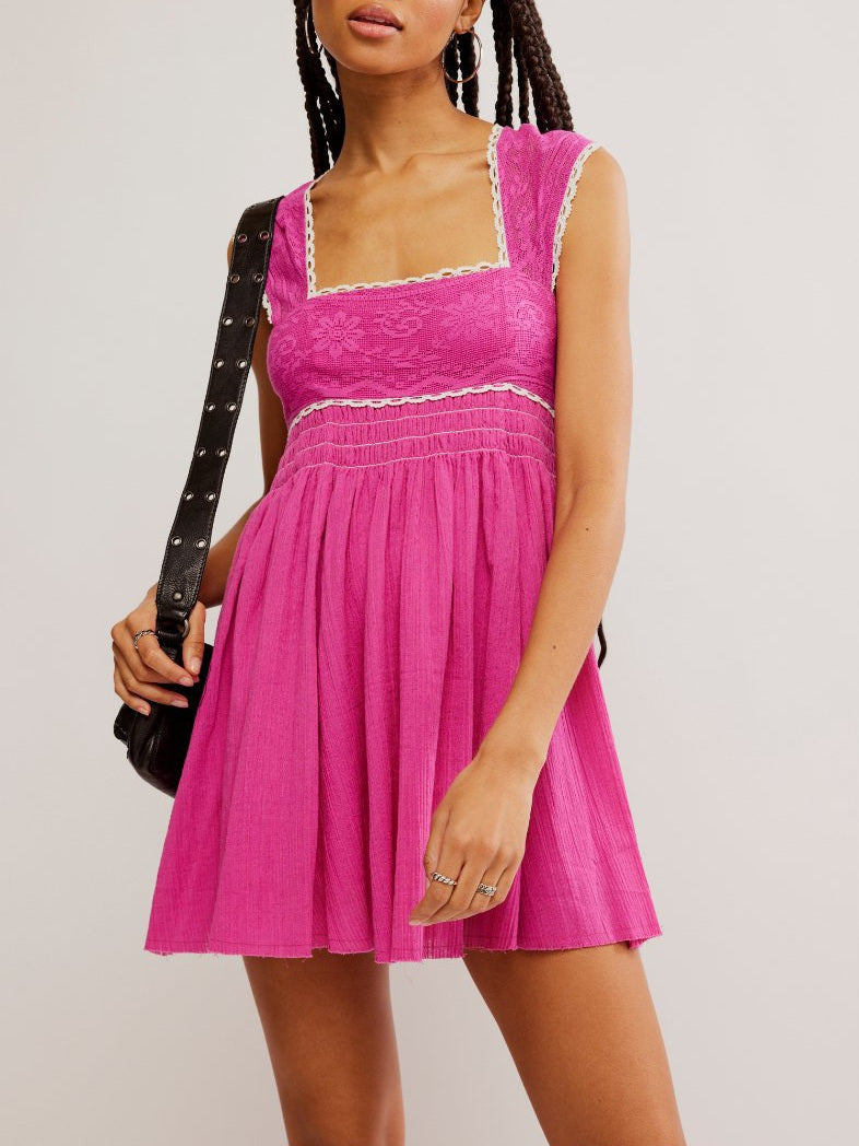 Lace Square Neck Babydoll Mini Dress Summer 5