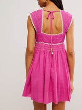 Lace Square Neck Babydoll Mini Dress Summer 9
