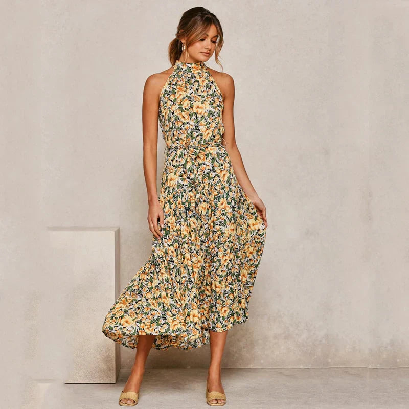 Soledad Effortless Lavish Dotted Halterneck Dress Statement Occasion Edit