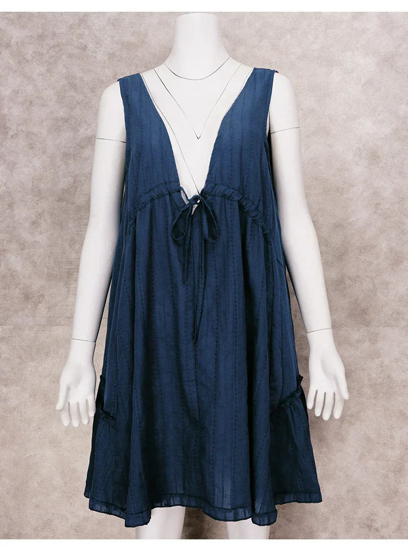 Plunging Neck Cotton Tunic Beach Cover - Up
