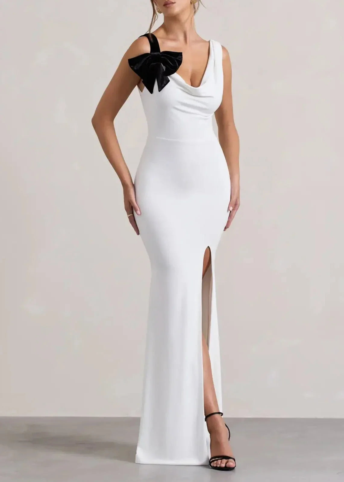 Sexy and Personalized Bow Suspenders Slim Fit Slit Dress